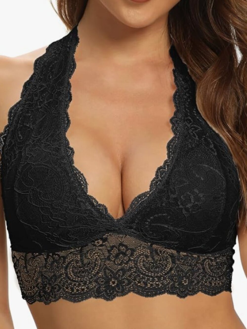 SHEKINI Women Floral Lace Bra Padded Breathable Bralette Halter Bra Wire